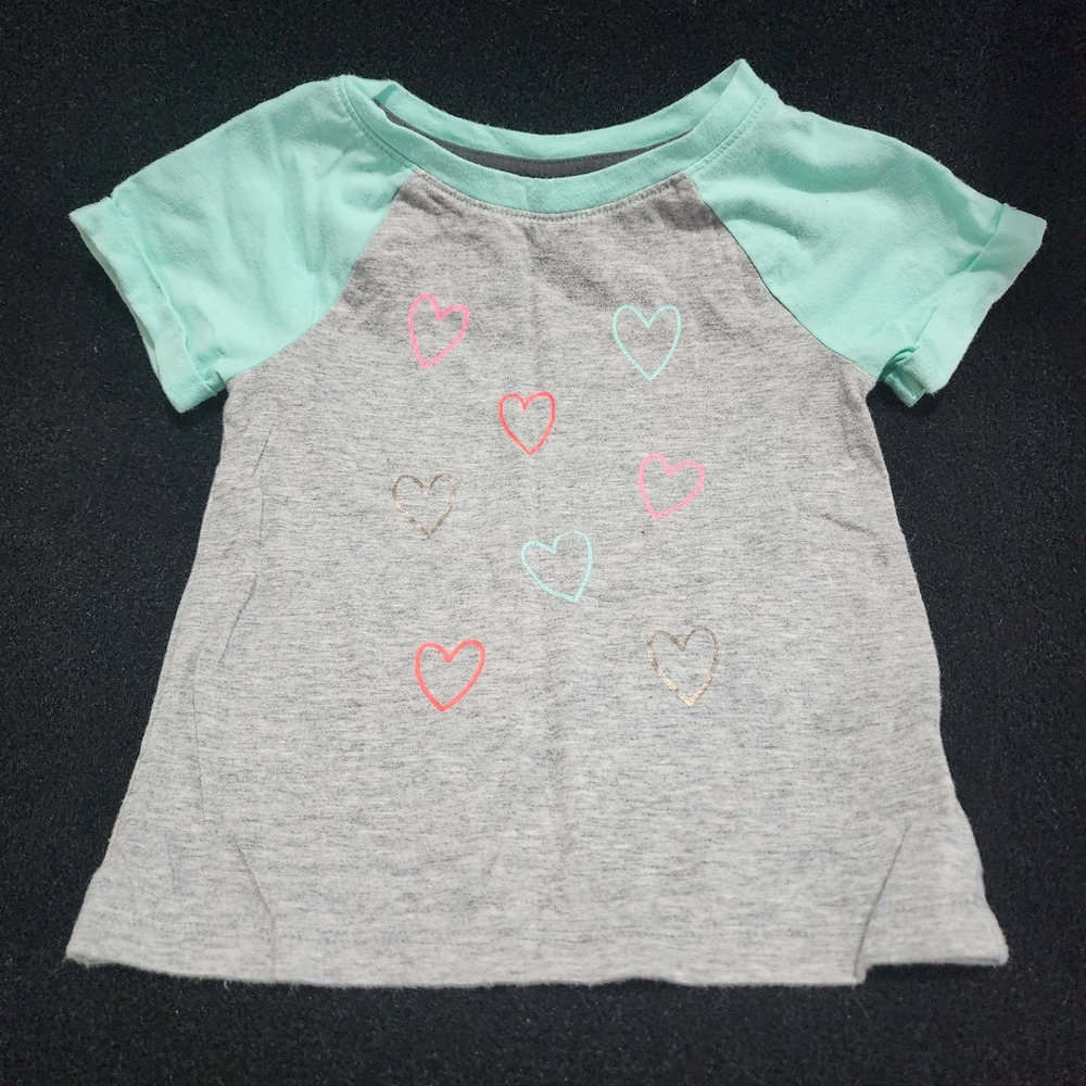 Cat & Jack Toddler Girls 2T Gray Mint Green Raglan Heart Graphic T-Shirt‎